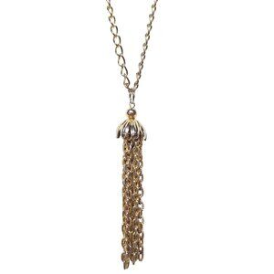 Vtg Long Tassel Necklace Gold Silver Tone Mixed Metal Chain Drop Flapper Style